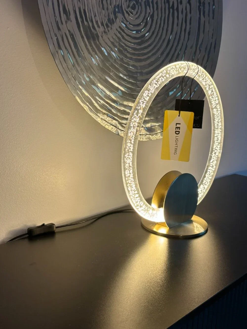 Luxe Habitat Modern Minimalist Lamp Clear Acrylic Ambient LED Brushed Brass NEW